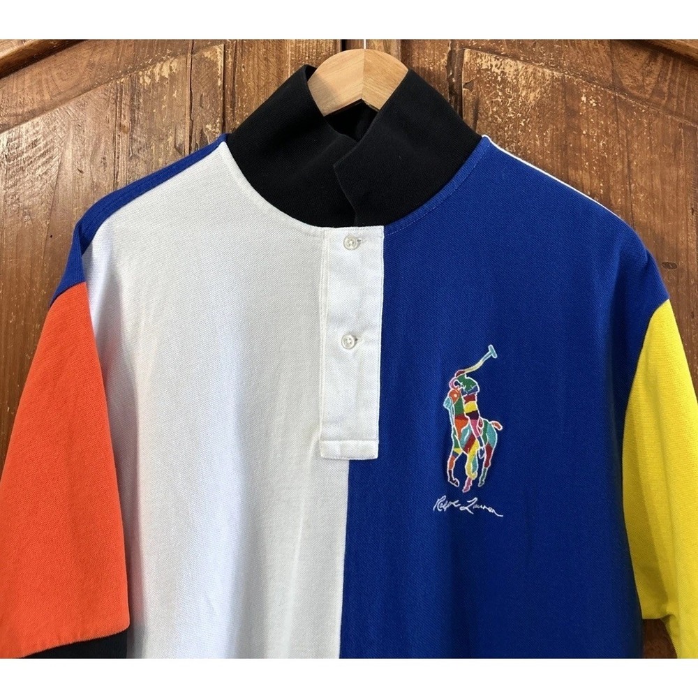 Polo Ralph Lauren COLORBLOCK Shirt BIG MULTI-COLOR Rainbow PONY Large Tall LT